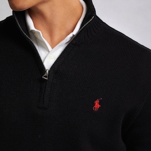 Ralph Lauren Logo Quarter Zip Pullover - Mens V Neck Cotton Jumper - Smart Casual Gift for Him For Fathers Day