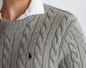 Ralph Lauren Zopfmuster-Strickpullover - Rundhals-Langarmpullover für Männer und Frauen - V-Ausschnitt für ihre Freizeitkleidung