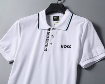 BOSS Hugo Mens Polo Shirt with Embroidered boss Logo - Signature Designer Tee in White And Black Options M-3XL