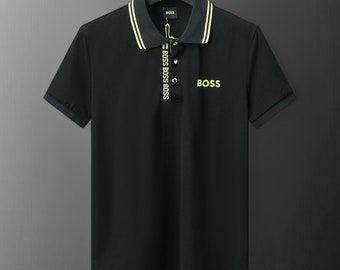 Hugo BOSS Mens Polo Shirt with Embroidered Logo - Designer Tee in Black  White M-3XL