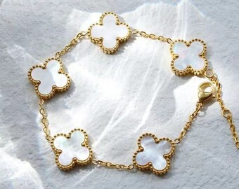 18K vergulde klavertje vier collectieset - Alhambra VCA Van Cleef geïnspireerde collectie Parelmoer ketting, armband en oorbellen