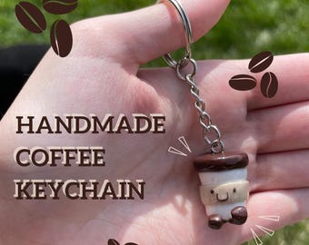 Handmade Polymer Clay Coffee with Legs Keychain