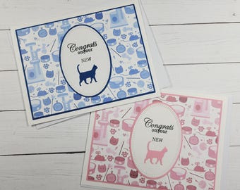 Congrats on Your New Cat Card in Pink Or Blue