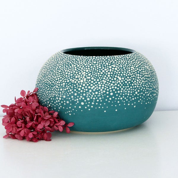 RESERVED Teal Ceramic Vase, Large Pebble Vase in Teal