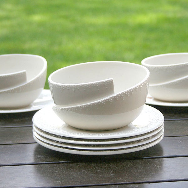 RESERVED Porcelain Whirl Bowl with White Pebbles