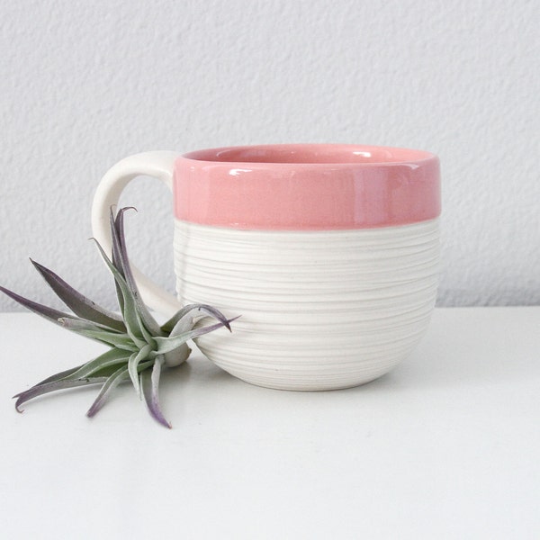 Pink Mug Ceramic Large, Groove Mug in Pink