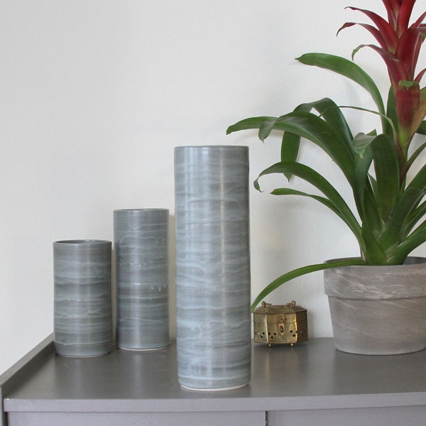 RESERVED Tall Cylinder Vase in Steel Grey