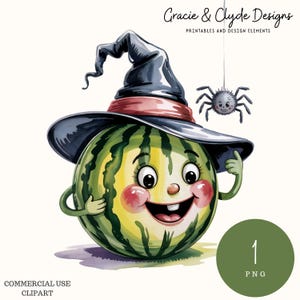 Summerween Watermelon Clipart | Witchy Fruit Character | Halloween PNG | Cute Watermelon Witch | Spooky Sweet Sublimation Graphic
