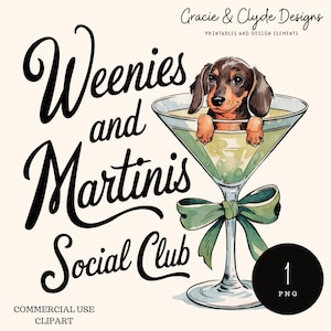 Teckel in martini PNG – Weenies and Martini Social Club Clipart – Funny Dog Cocktail Graphic