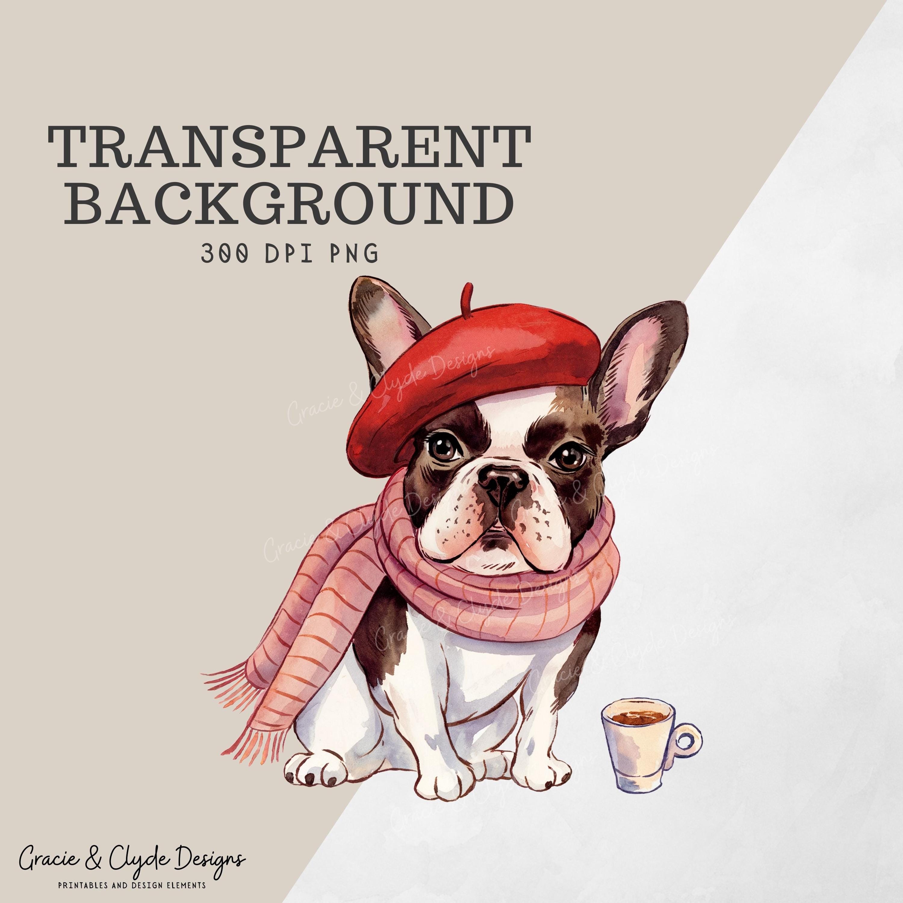 Café Pup Clipart | French Bulldog With Beret & Scarf  display picture 3