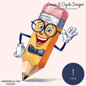 Pencil Pal Clipart | Cute Cartoon Pencil Illustration | School Supply PNG | Back-to-School Sublimation | Smiling Pencil | Classroom Decor