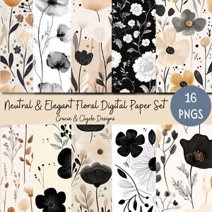 Encantadores fundos florais neutros para scrapbooking, artesanato, faça você mesmo, pacote de papel digital floral neutro e elegante, 12x12, botânico, digital