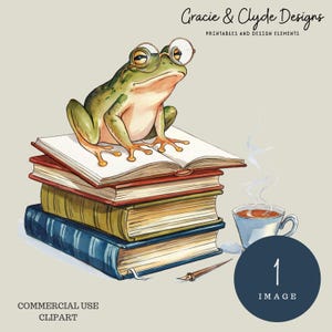 Professor Ribbit, wunderliche Bücherwurm-Frosch-Clipart, PNG, literarische Cottagecore-Ästhetik, gemütliche Academia-Sublimation