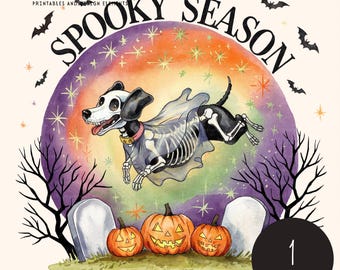 Halloween Dog Skeleton Clipart – Spooky Season PNG Illustration