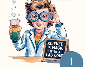 Wissenschaft Klassenzimmer Clipart | Magischer Laborkittel PNG | Wunderliche Lehrer-Wissenschaftskunst | STEM Klassenzimmer Sublimation | Wissenschafts-Zitat-Grafik