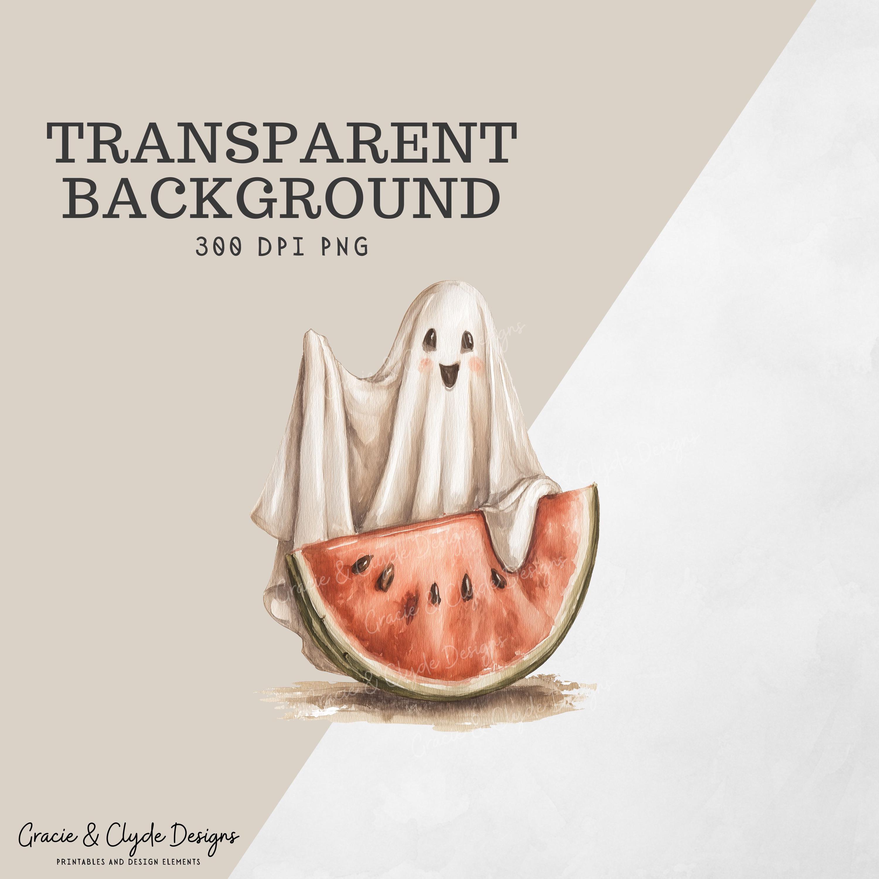 Watercolor Ghost With Watermelon PNG | Cute Halloween Summer Clipart ...