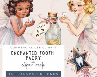 Enchanted Tooth Fairy Clipart | Inclusive Tooth Fairy Art | Fairy Clipart Pack | 14 PNG Files | Transparent Background | Commercial Use