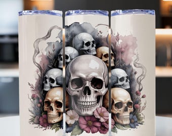 Spooky skelet beker wrap, Halloween schedel 20 Oz mager sublimatie beker ontwerp, Halloween schedel decor digitale download