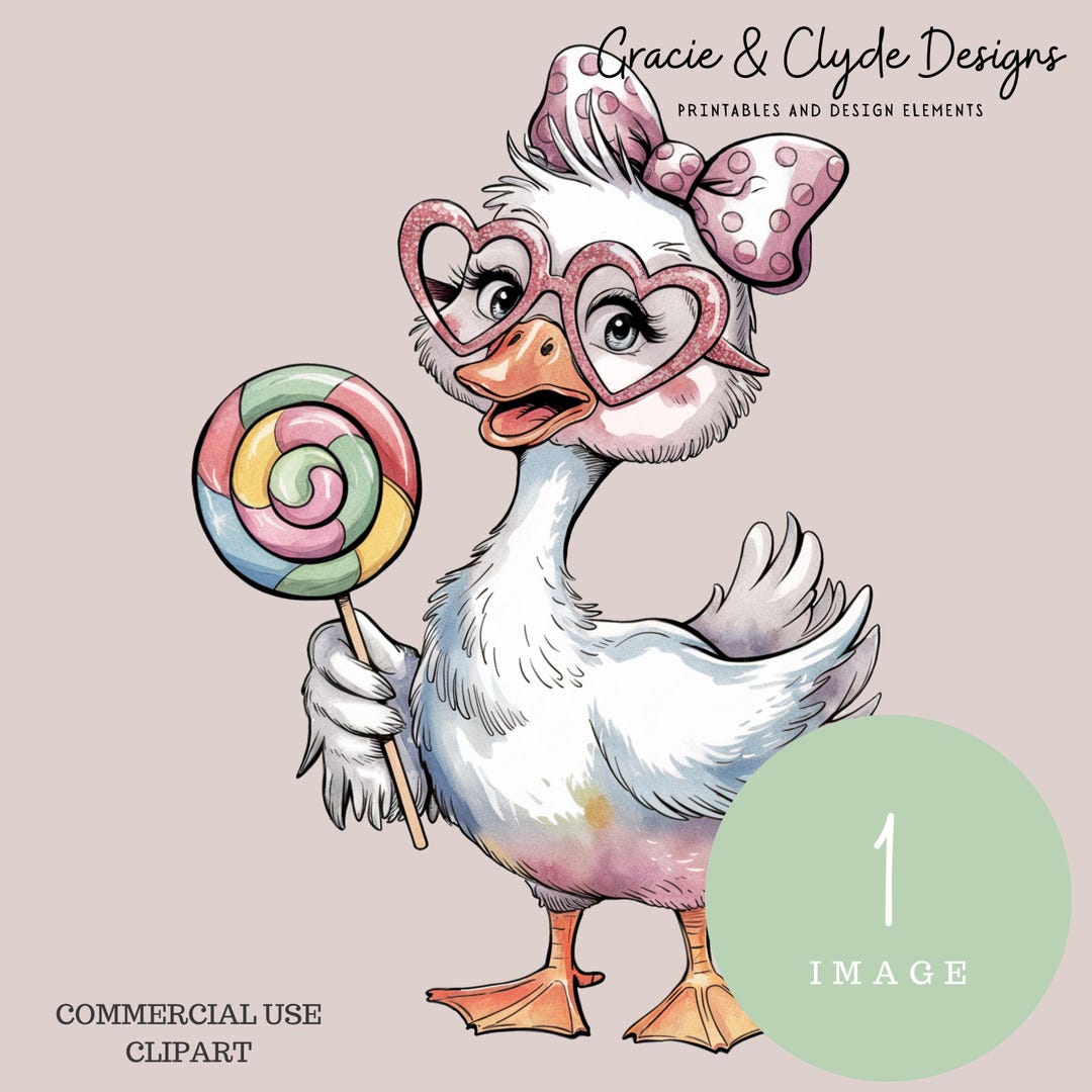 Sweet Candy Goose Clipart | Whimsical Duck With Lollipop | Cute Goose ...