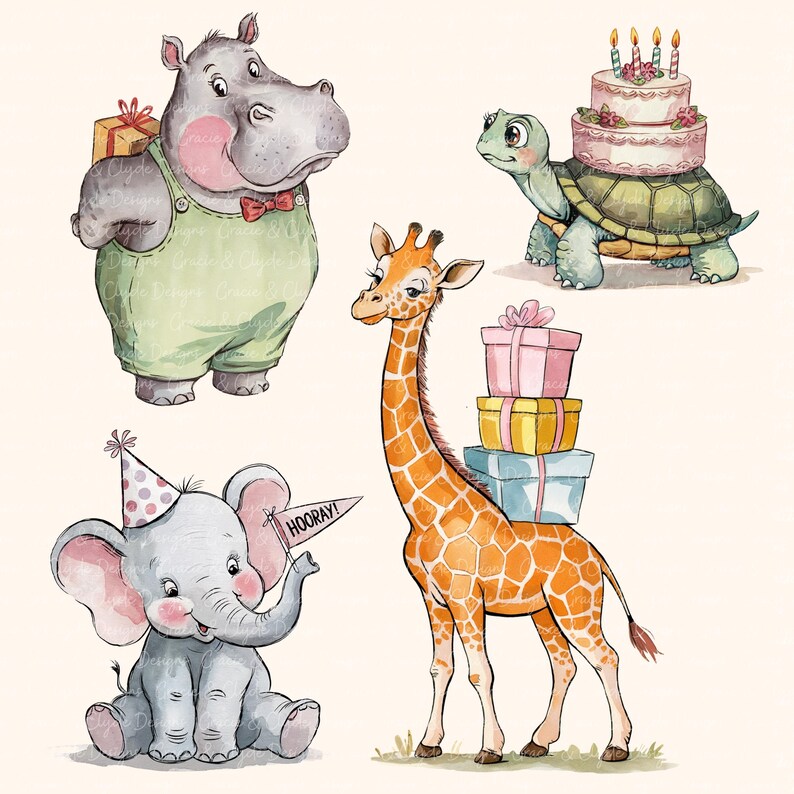 Safari Birthday Clipart Bundle PNG, Cute Jungle Animal Party Set ...