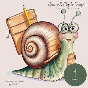 Bookish Snail Clipart: Watercolor Reading Illustration (PNG Digital Download