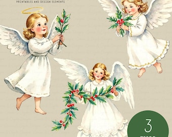 Vintage Christmas Angel Clipart – Victorian Holiday Angel PNG Set