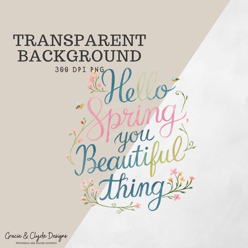 Hello Spring Clipart, PNG, Whimsical Spring Quote for Sublimation & DIY ...