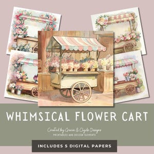 Floristische Marktstände | Skurril Blumen Warenkorb Digitales Papier | 30x30cm | JPG | Frühling Aquarell Hintergründe | Pastell Florist Kulissen