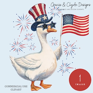 4th of July Goose Clipart | Patriotic Goose with USA Flag | PNG | Funny Independence Day Illustration | Americana Sublimation Art
