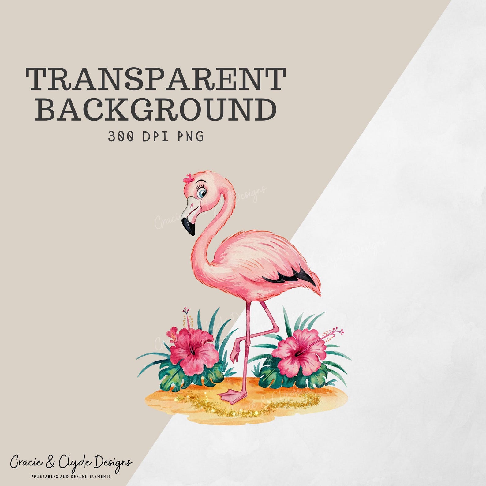 Tropical Flamingo Clipart | Cute Pink Flamingo PNG | Summer Beach ...