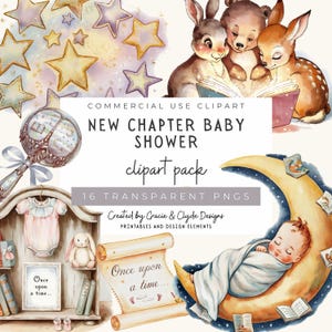 New Chapter babyshower, verhalenboek baby clipart, png, vintage aquarel kinderkamer illustraties, grillige babysublimatie, decor kinderkamer