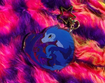 Blue Velociraptor rainbow acrylic charm