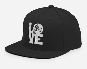 Liebe Snapback flatbrim Mountainbike Outdoor Abenteuer Hut, Geschenk für Radfahrer Fahrrad Liebhaber Geschenk Boostmaster