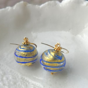 Gold Murano Round Glass  Earrings