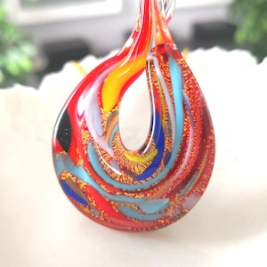 Red Murano Glass Teardrop Necklace 2.5&quot;