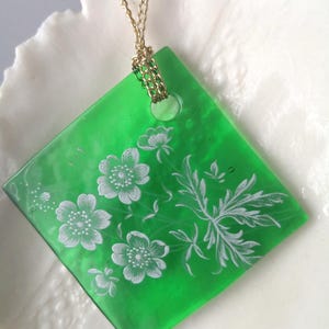 Murano Fiorato Glass Green Pendant Necklace