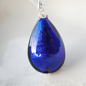 Murano Glass Cobalt Blue Flat Teardrop Necklace