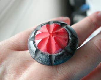Adjustable Murano Glass Ring: Handmade Silver Tone Statement Ring