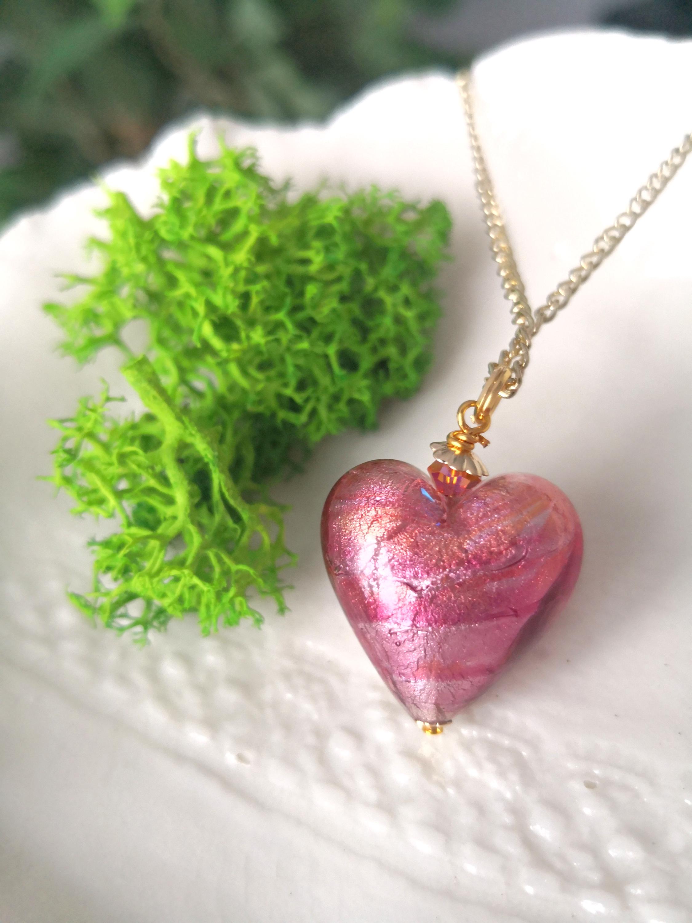 Pink Murano Glass Heart Necklace - Etsy