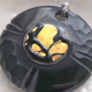 Black & Gold Murano Glass Pendant Necklace