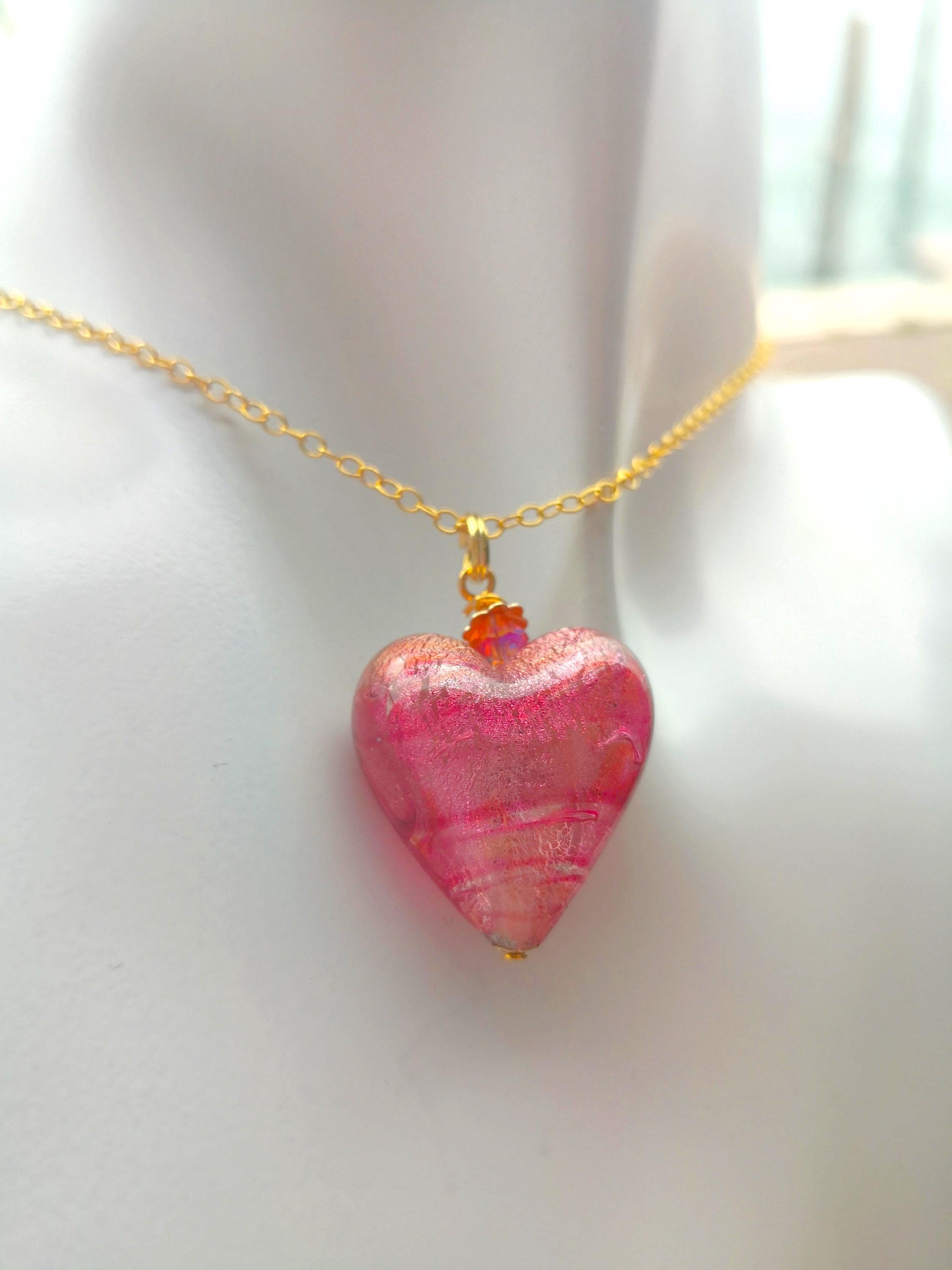 Pink Murano Glass Heart Necklace - Etsy