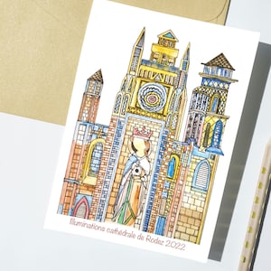 Cathédrale Notre Dame de Rodez - Illuminations - aquarelle