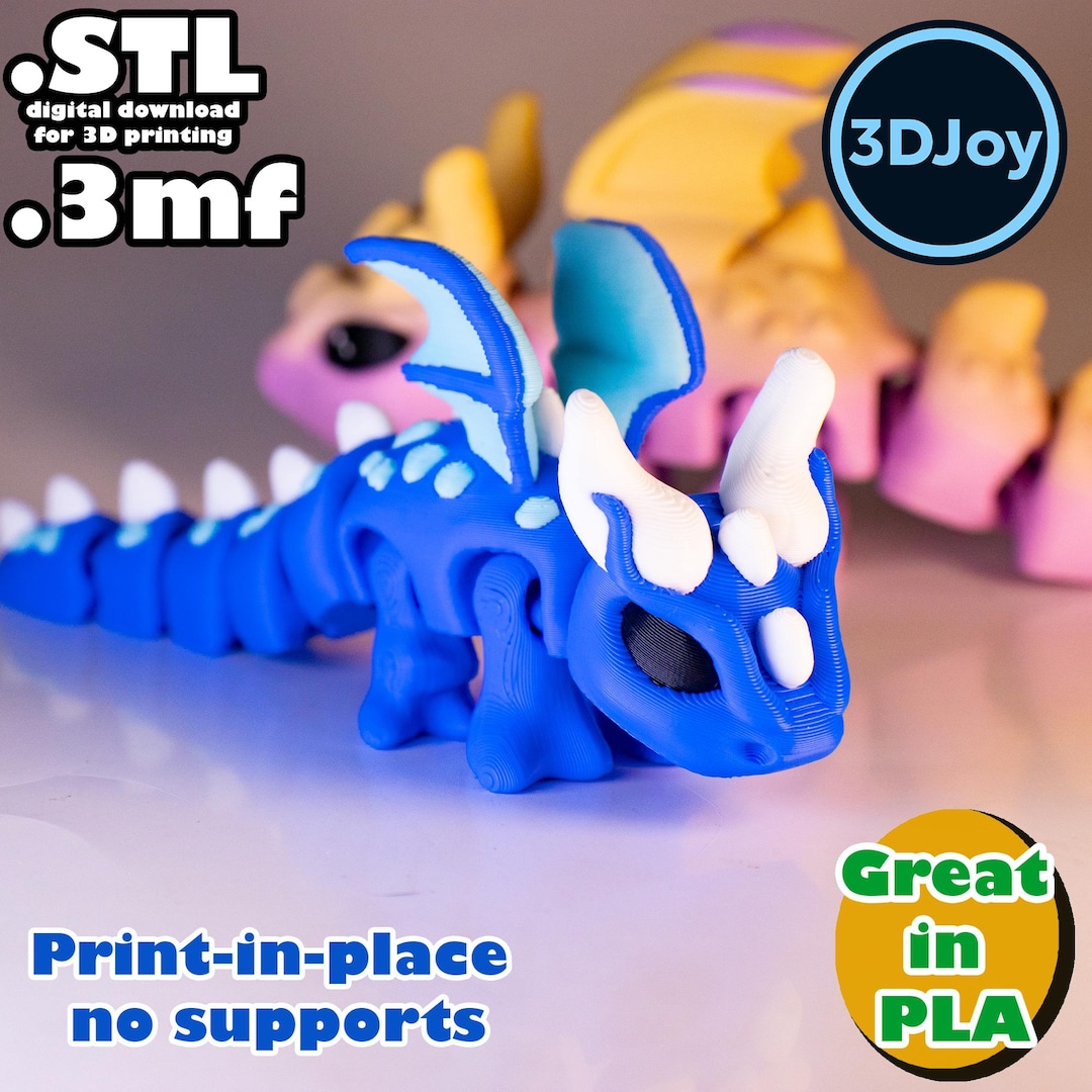 Flexi Wind Dragon STL, 3mf, Print in Place, No Support, PLA, 3D Joy ...