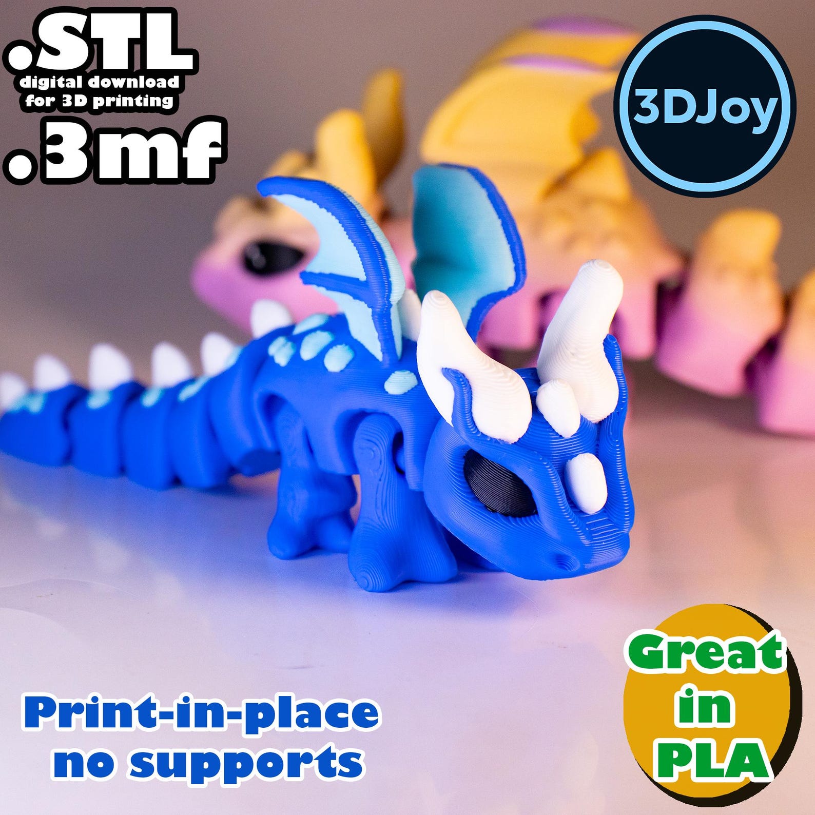 Flexi Wind Dragon STL, 3mf, Print in Place, No Support, PLA, 3D Joy ...