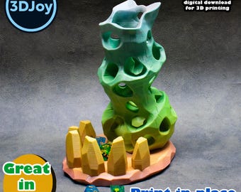 Biopunk Dice Tower STL, print in place, no support, 3DJoy Store