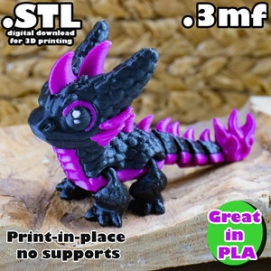 Flexi Dragon STL, 3mf, print in place, no support, PLA, 3D Joy Store