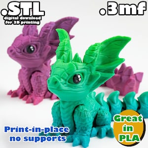 Flexi Dragon STL, 3mf, print in place, no support, PLA, 3D Joy Store
