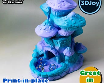 Mushroom Dice tower for printing on a 3D printer, STL, print in place, no support, 3DJoy Store