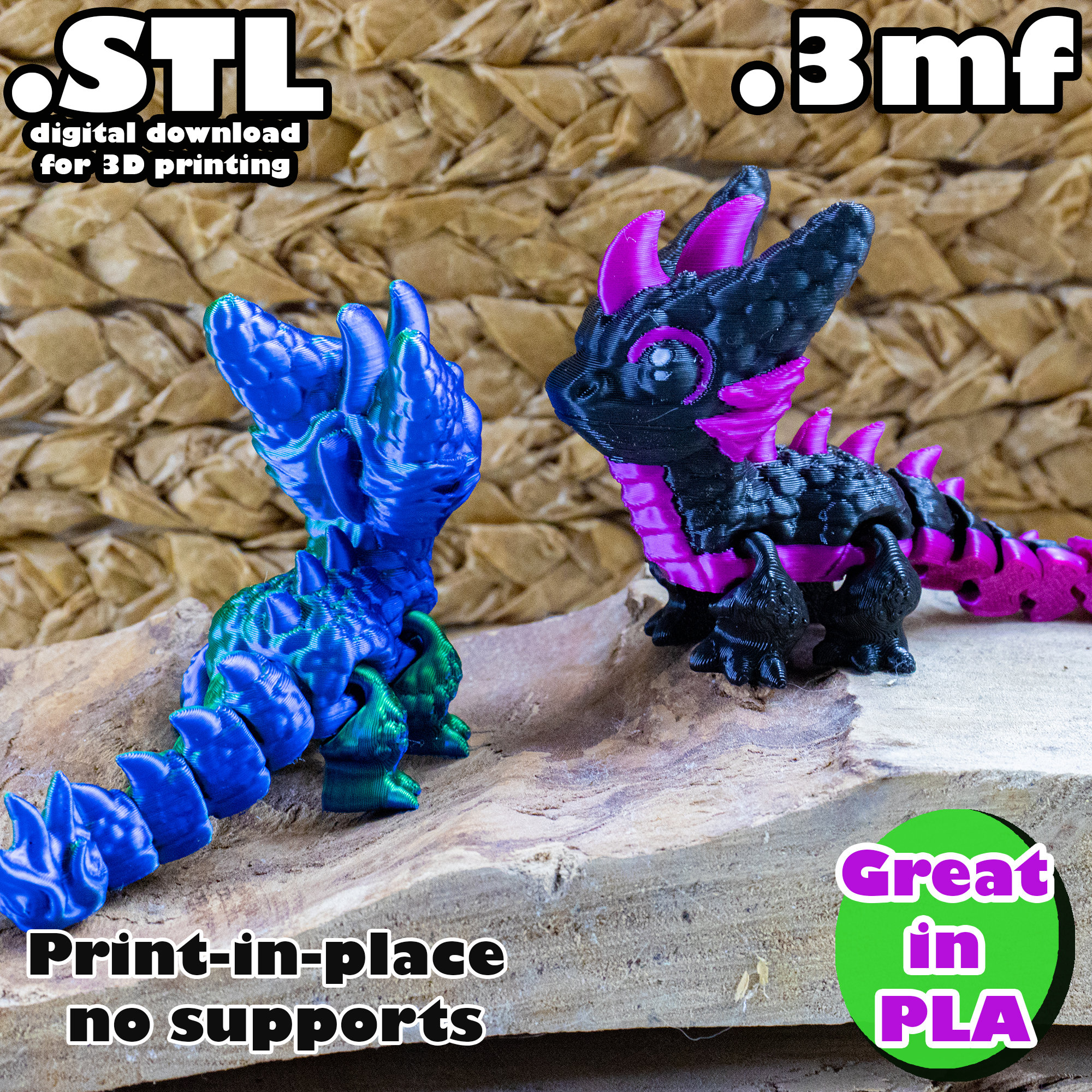 Flexi Dragon STL, 3mf, Print in Place, No Support, PLA, 3D Joy Store - Etsy