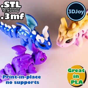 Flexi Wind Dragon STL, 3mf, Print in Place, No Support, PLA, 3D Joy ...